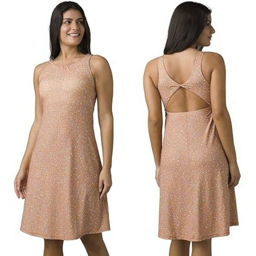 PRANA Skypath Dress in Baked Apricot Speckles‎ Sleeveless Cutout Women's Large